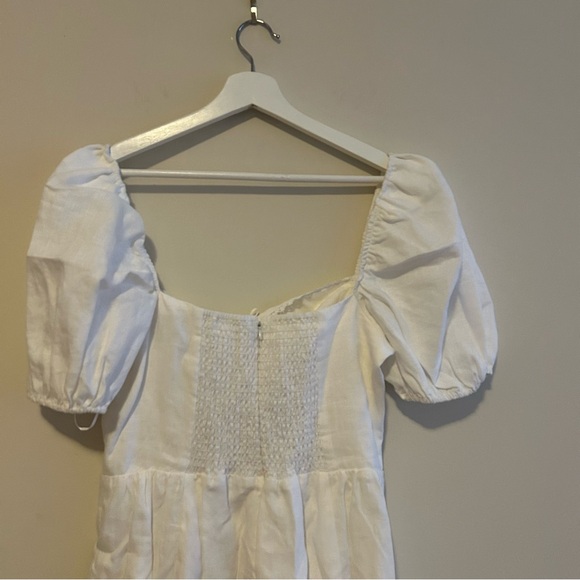 Reformation Malvina Linen Mini Dress White Ivory Puff Sleeve Square Neck 12 NWT - Picture 13 of 15